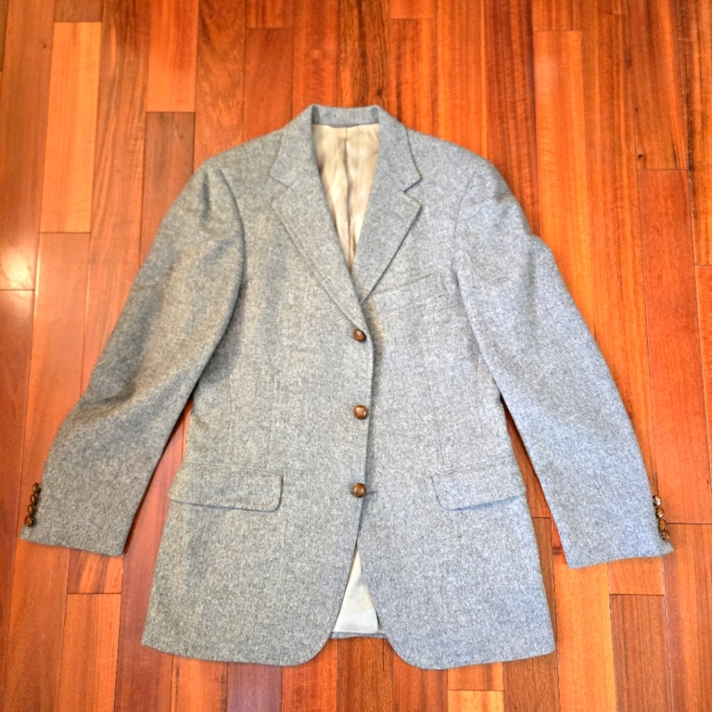 Vintage Men's Gray Wool Chaps By Ralph Lauren Blazer w/Brown Buttons Casual Work